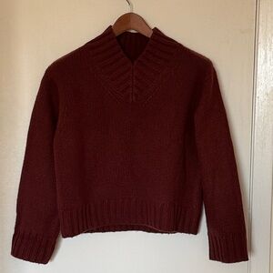 Massimo Dutti Deep Red V-Neck Sweater